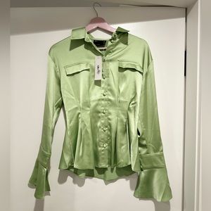 Silky light green buttoned t-shirt